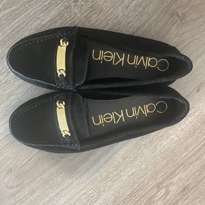 Calvin Klein suede loafers with gold buckle detail